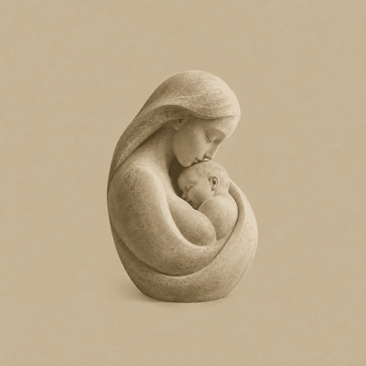 Forma escultórica contínua de uma mãe acolhendo seu bebê